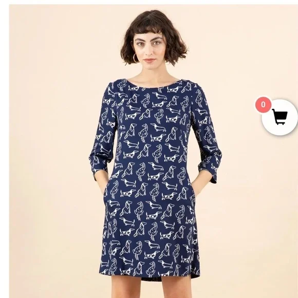 EMILY & FIN EFFY TUNIC DRESS CITY DOGS daschund navy blue long sleeve M - Picture 2 of 7